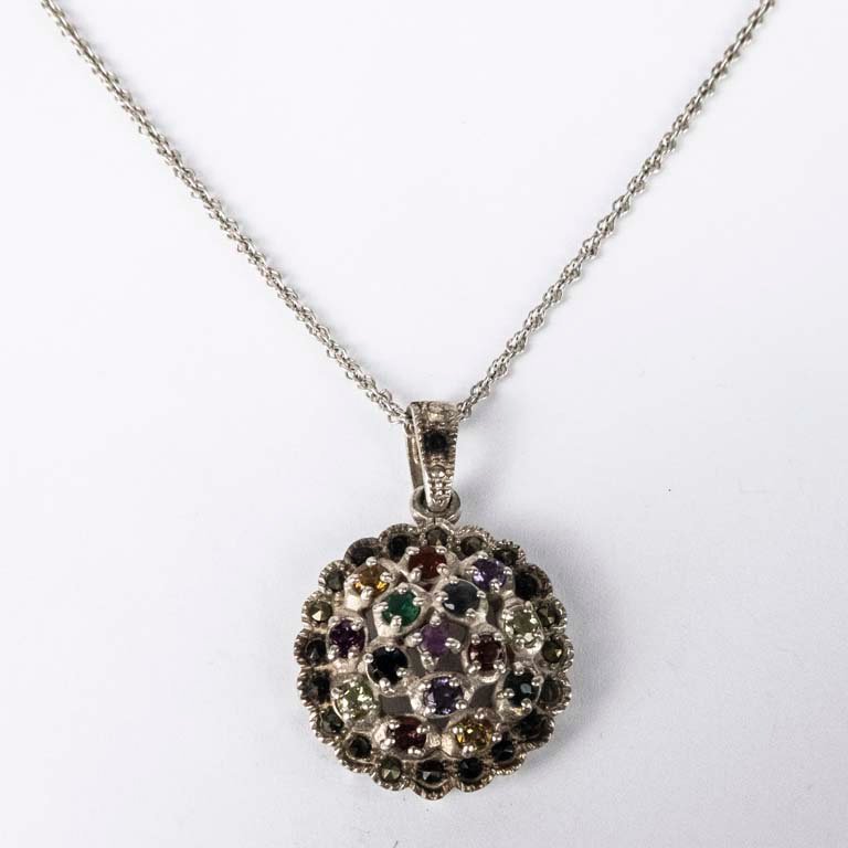 Cadena y Dije de Plata con Piedras Multicolor