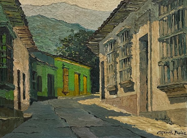 Oleo "Calle de Pueblo" de Carlos Menck Freire - 30 x 40 cm - imagen 1