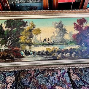 Óleo Paisaje Lacustre con Casa y Arboleda, Gran Formato, Firmado - imagen 7