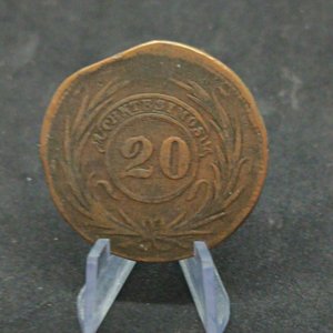 Moneda de Cobre de Uruguay 20 Centésimos Año 1844 - Marcos Silvera Variante 5.1.1 - imagen 1