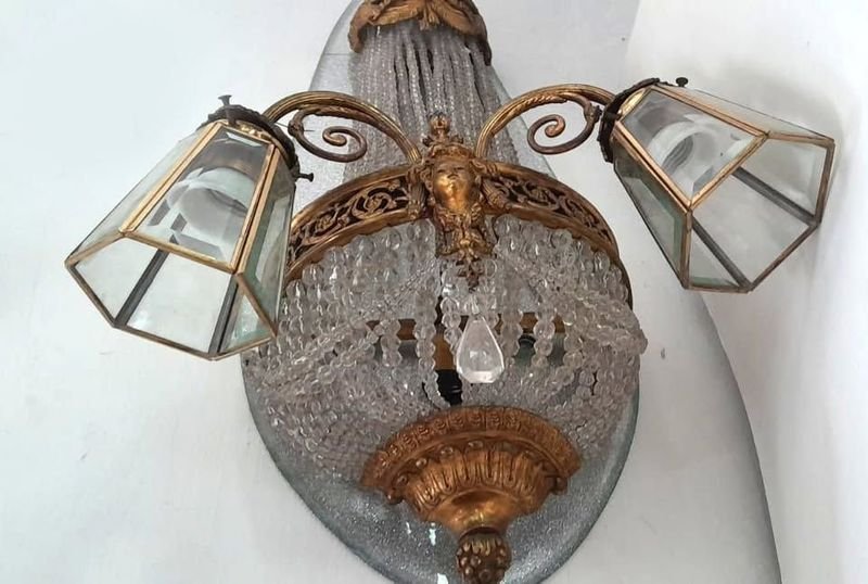 Aplique de Pared Antiguo en Bronce y Cristal - imagen 10
