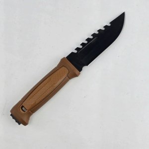 Cuchillo Táctico de Acero Negro con Vaina Marrón - imagen 4