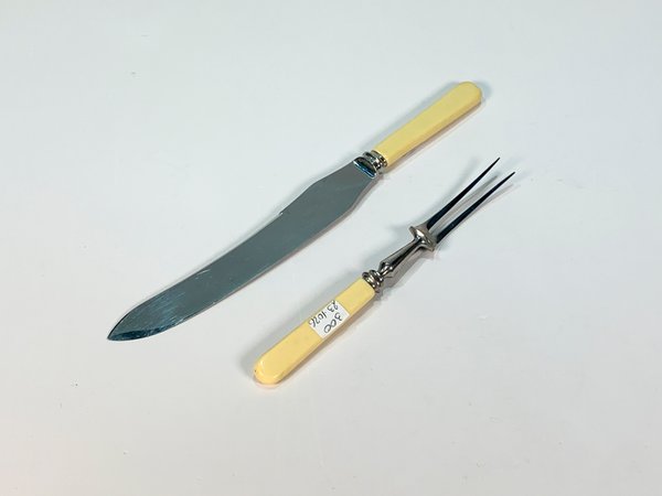 Set de 2 Cubiertos de Servir Stanley Ingleses con Pincho y Cuchillo, Mangos Blancos