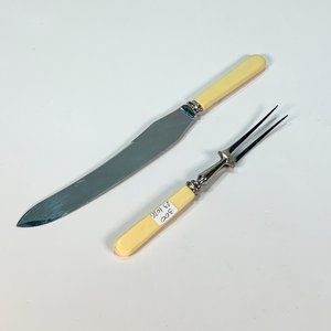 Set de 2 Cubiertos de Servir Stanley Ingleses con Pincho y Cuchillo, Mangos Blancos - imagen 1