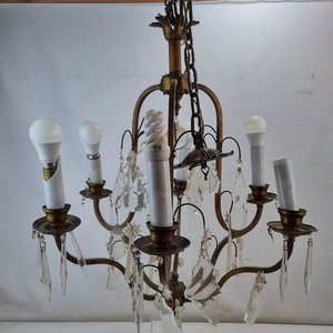Araña de Techo Antigua Hierro Forjado y Cristal de Roca - imagen 1