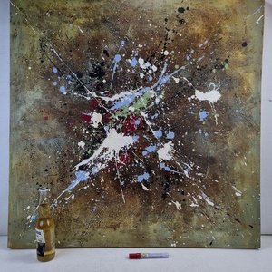 Cuadro Abstracto "Action Painting" con Salpicado de Colores Vibrantes (90x90cm) - imagen 2