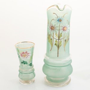 Jarra y Vaso de Cristal Veneciano Esmaltado con Flores - imagen 1
