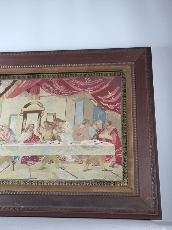 Antiguo telar con la Última Cena en marco de pinotéa - imagen 4