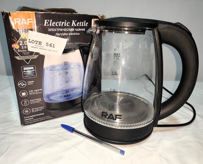 Pava Eléctrica RAF con Vaso de Vidrio y Luces LED, Funciona OK, en Caja