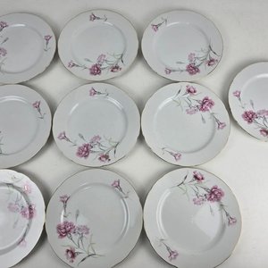 10 Platos de Porcelana Japonesa Tono Hin con Claveles Rosados y Bordes Dorados - imagen 4