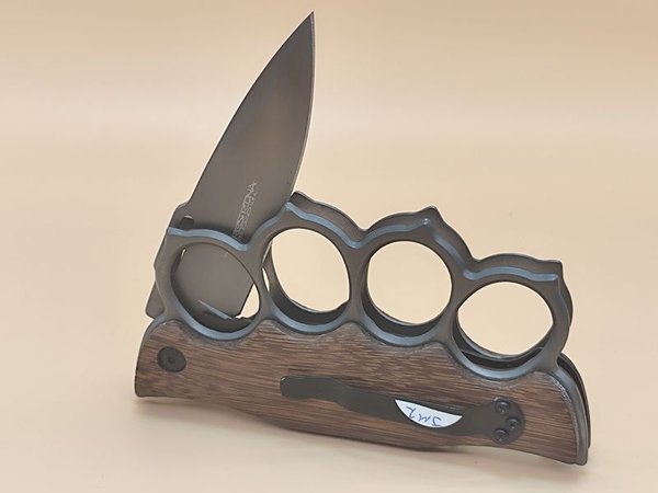 Navaja Táctica Plegable con Estructura Metálica y Empuñadura de Madera - imagen 9