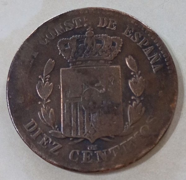 Moneda española de 10 céntimos de Cobre. Del año 1878 - imagen 2