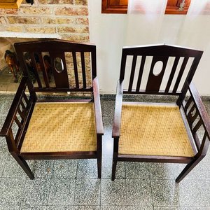 Par de Sillones Antiguos de Roble con Asiento de Cardo - imagen 8