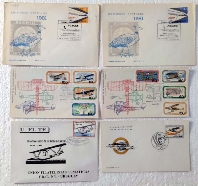 Lote siguiente: Colección de Sobres Primer Día Uruguayos con Ilustraciones de Aviones