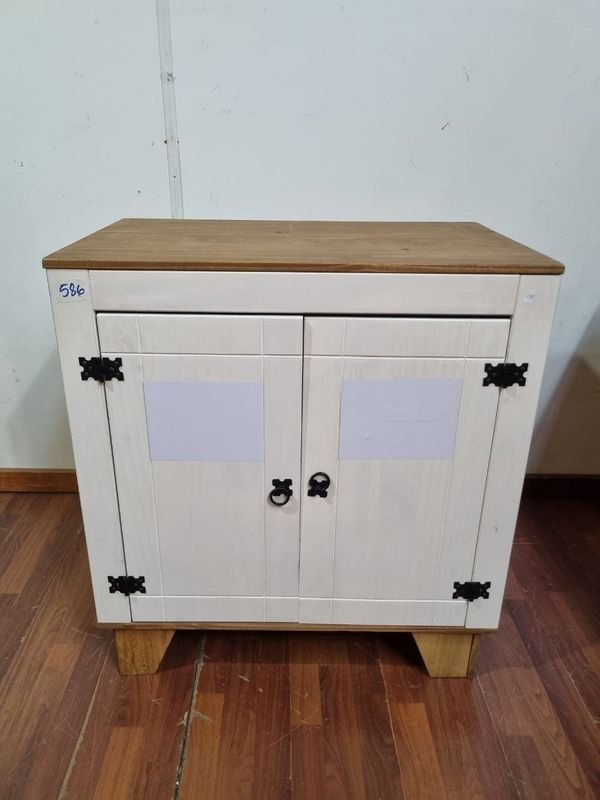 Mueble Auxiliar Blanco Rústico con Tapa Madera y Estante Interior