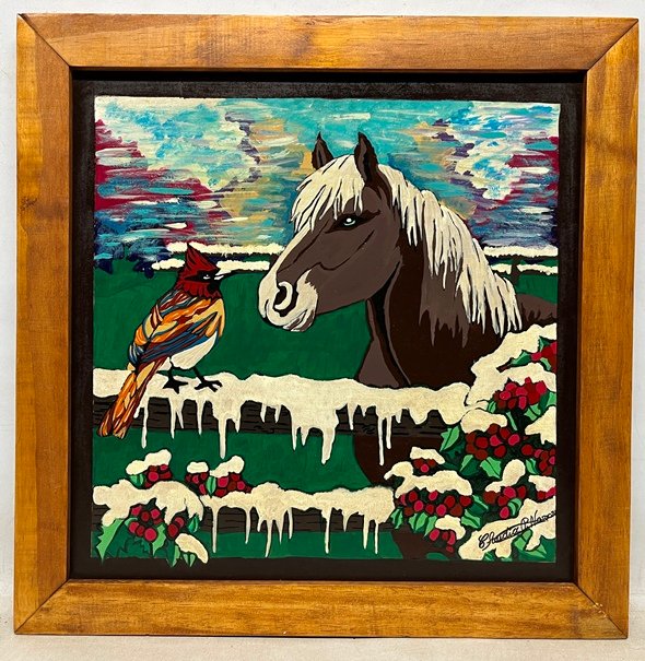 Lote siguiente: Claudia Navarro - Pintura de Caballo y Cardenal en Fibra