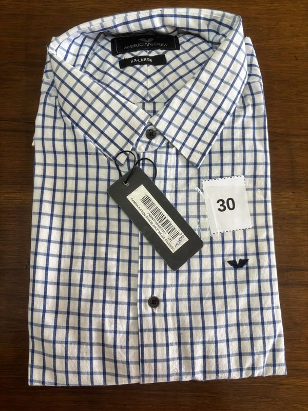 Camisa Hombre American Crew Talle XXL Cuadros Celeste y Blanco