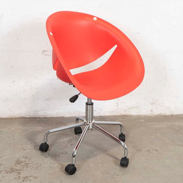 Sillón de Oficina Giratorio PVC Rojo, Patas Cromadas con Ruedas