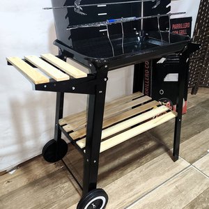 Parrillero Portátil Negro con Ruedas, Estantes de Madera y Caja Original - imagen 3