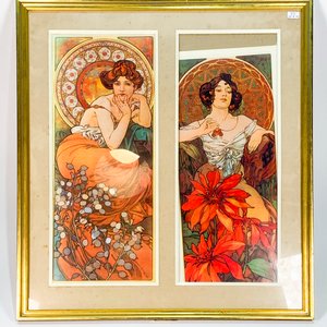 Dos Láminas Art Nouveau de Damas, Estilo Mucha - imagen 3