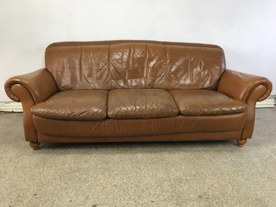 Sillón de 3 cuerpos en cuero natural marrón claro - imagen 2