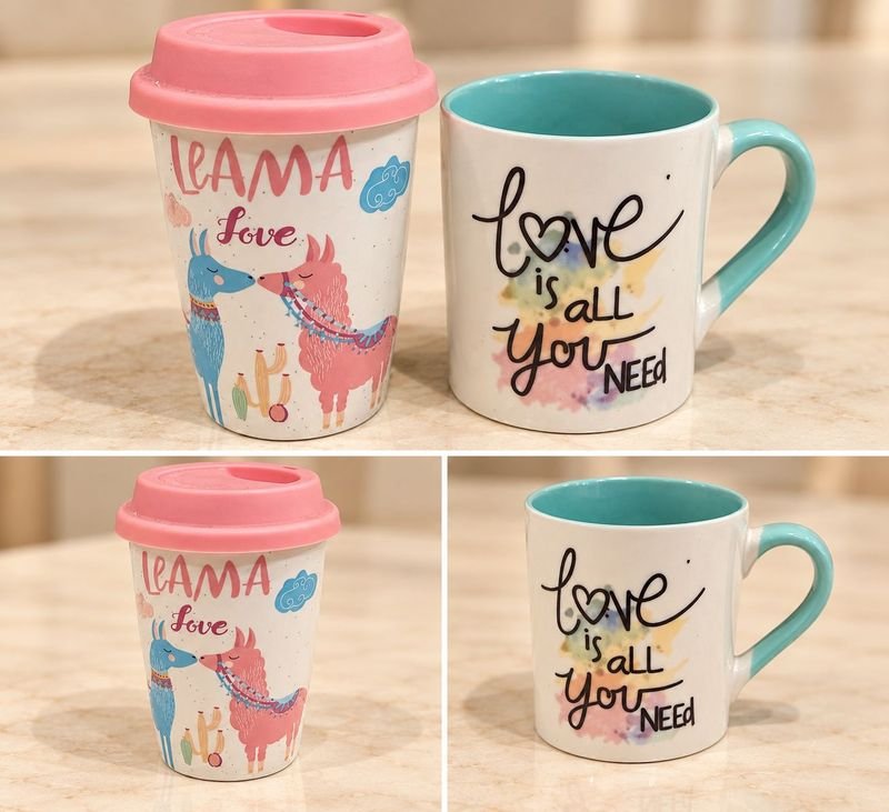 Set de 2 Tazas Grandes para Café con Diseño de Llamas
