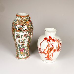 Dos Floreros Orientales de Loza: Estilo Cantón y Decoración Floral - imagen 6