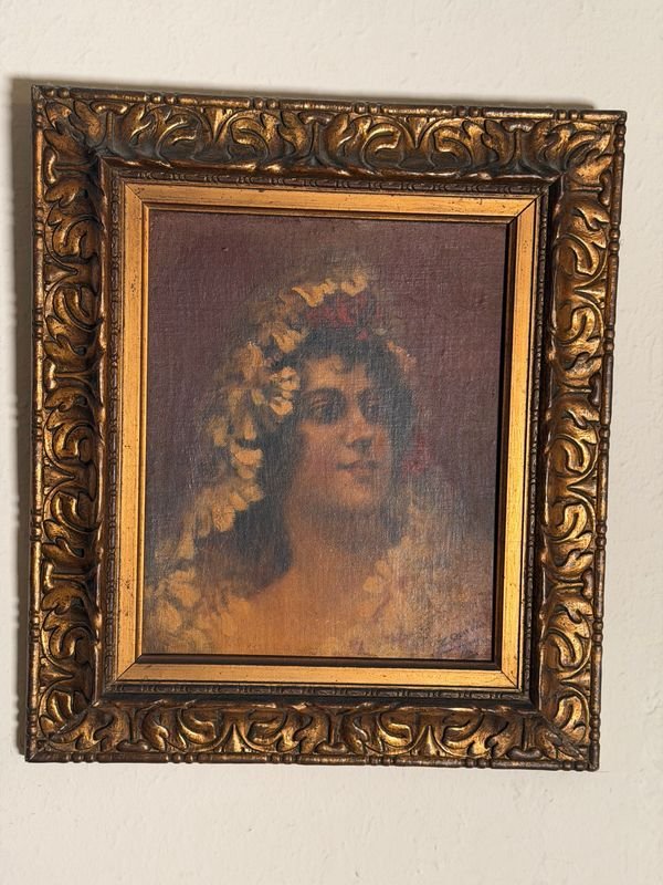 Óleo Retrato Femenino Firmado Enrique Carreza, 1901