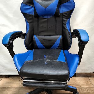 Silla Gamer Tapizada Eco Cuero Azul/Negro Reclinable con Apoya Pies - imagen 4