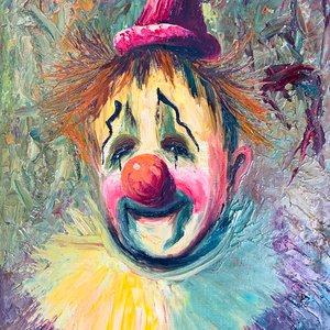 Cuadro al Óleo sobre Tela: Payaso Triste con Marco Dorado - imagen 2