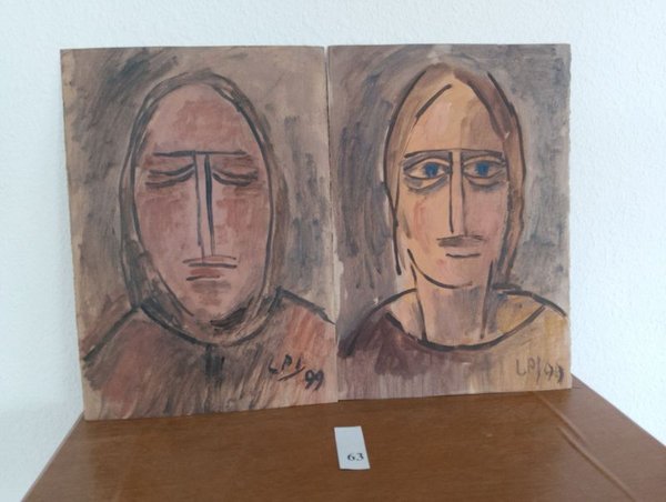 Dos retratos al óleo sobre cartón, firmados LPI '99
