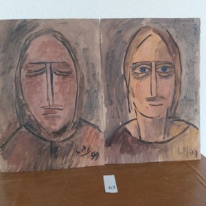 Dos retratos al óleo sobre cartón, firmados LPI '99 - imagen 1