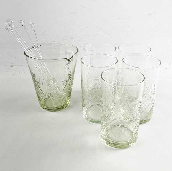 Juego de Cristalería Tallada: Hielera y 5 Vasos Altos - imagen 1