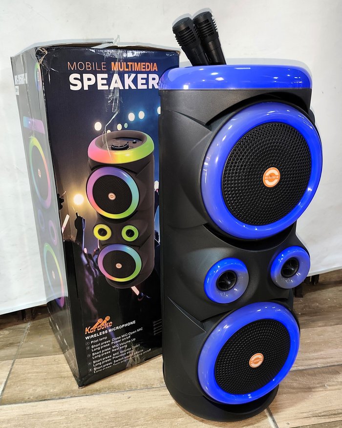 Equipo de Audio Multimedia con Doble Bocina de 8", Luces y Micrófonos