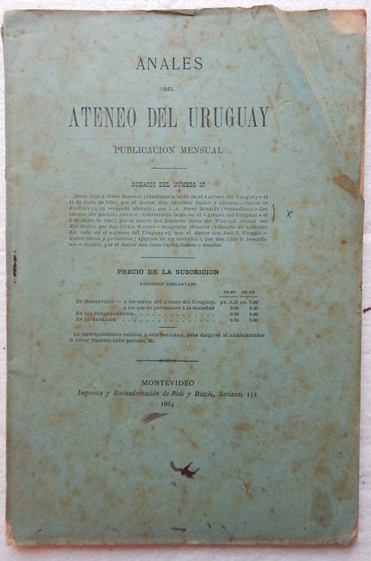 Revista Anales Del Ateneo Del Uruguay, publicación mensual de 1884