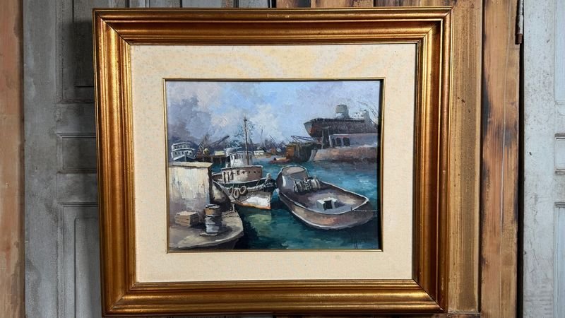 Pintura al óleo "Puerto" de Jorge Pizzanelli - 32x39cm