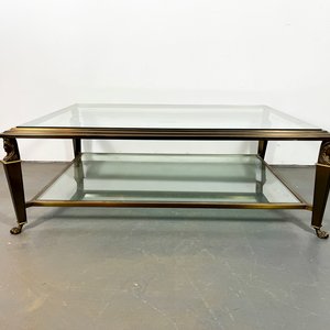 Mesa de Centro Imperio en Bronce y Cristal con Patas de Busto y Garra - imagen 1