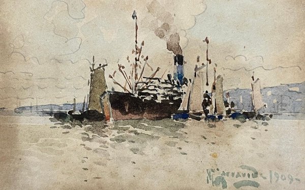 Lote anterior: Acuarela de Manuel Larravide "Marina"