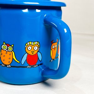 Tetera Antigua Esmaltada Azul con Diseño de Búhos Estilo Checo - imagen 3