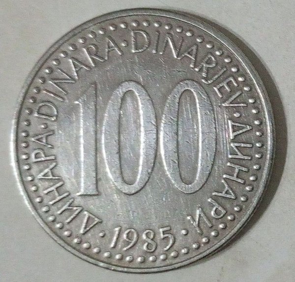 Moneda de 100 dinares de Yugoslavia de 1985 - imagen 1