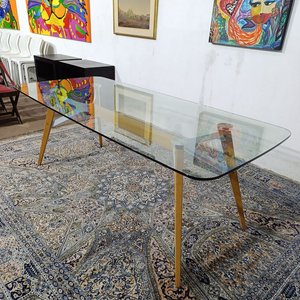 Mesa Rectangular con Tapa de Vidrio Templado y Base de Madera - imagen 5
