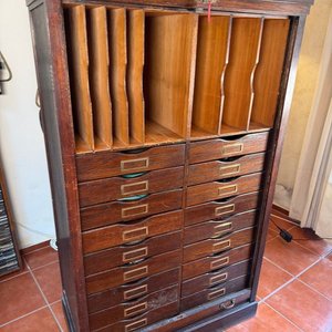 Gran Fichero Organizador Antiguo de Roble con Cortina y Cajones - imagen 2
