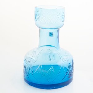 Florero de Cristal Azul Tallado Alto - imagen 1