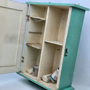 Botiquín de madera antiguo color verde menta - imagen 3