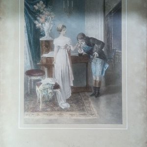 Lote siguiente: lámina enmarcada de la obra romántica de época titulada "El sello" (Das Siegel / The Seal) del pintor austríaco Johann Hamza - 29x38