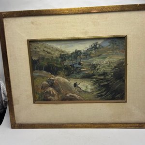 Cuadro al Óleo "Paisaje con Pescador" de Aldo Curto - 21x16 cm - imagen 4