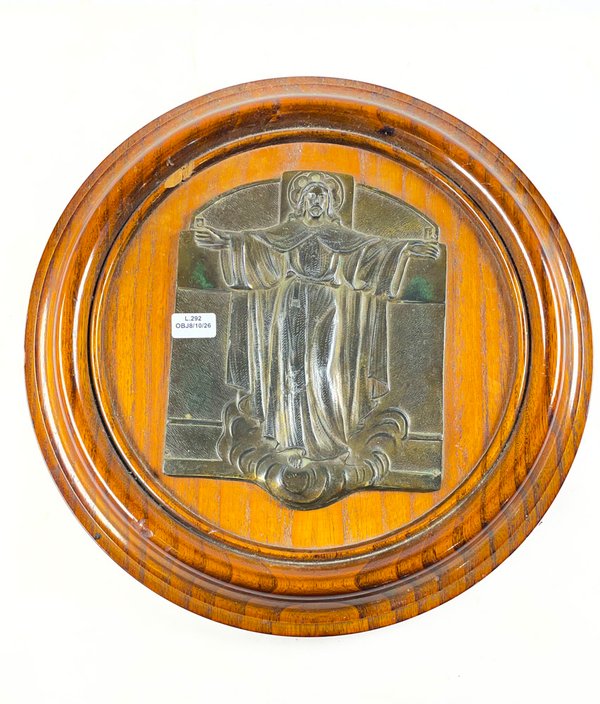 Colgante circular en madera con placa religiosa 35 cm