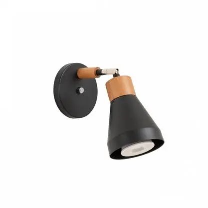 Aplique de Pared Negro y Madera con Dos Luces