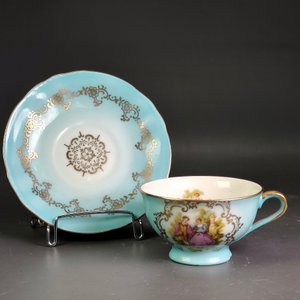 Par de Tazas de Té con Platillos en Porcelana Alemana Vintage - imagen 5