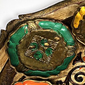 Bandeja Oval Decorada con 6 Posavasos Metálicos y de Madera - imagen 6